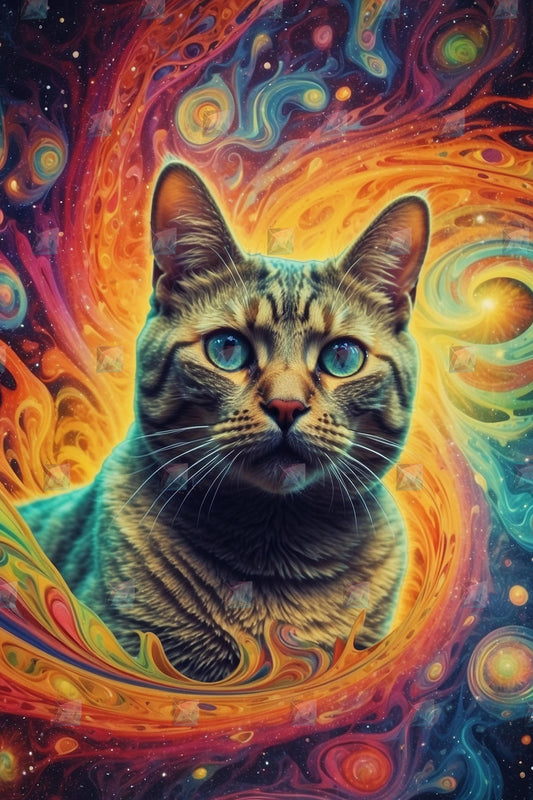 Kosmische Träume: Eine Katze unter Sternen