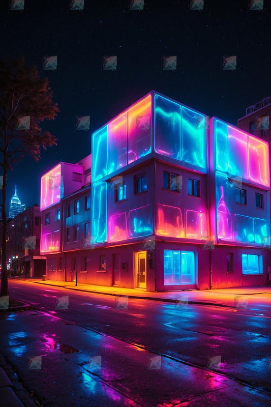 Farbenspiel der Nacht: Moderne Architektur im Lichterglanz