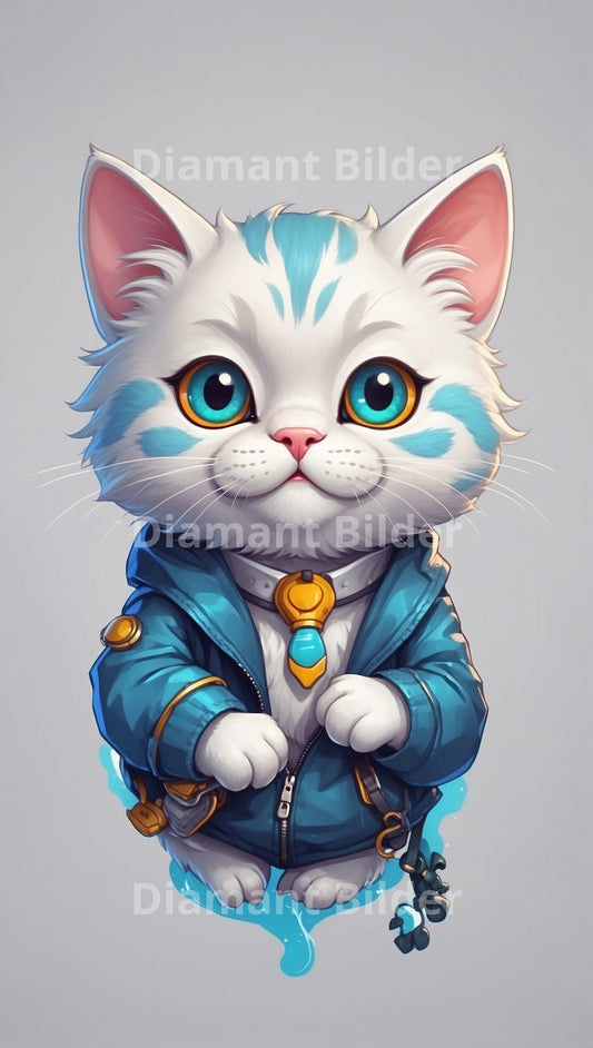 Niedliche Jackenkatze mit blauen Augen Diamond Painting